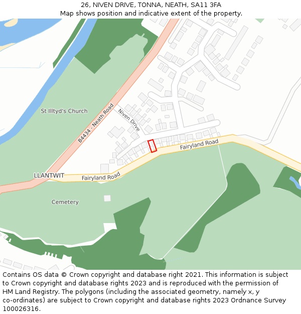 26, NIVEN DRIVE, TONNA, NEATH, SA11 3FA: Location map and indicative extent of plot