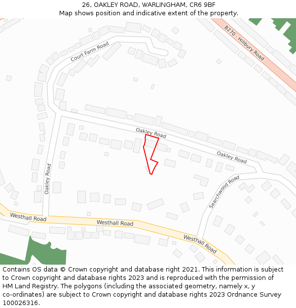 26, OAKLEY ROAD, WARLINGHAM, CR6 9BF: Location map and indicative extent of plot