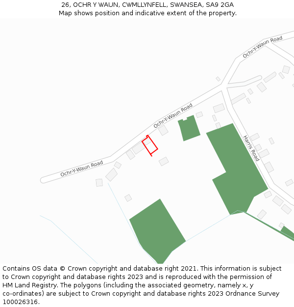 26, OCHR Y WAUN, CWMLLYNFELL, SWANSEA, SA9 2GA: Location map and indicative extent of plot