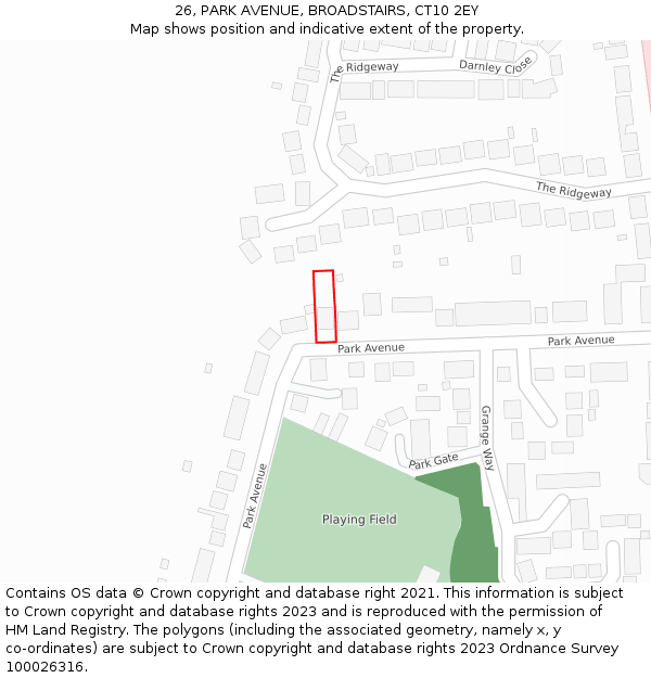 26, PARK AVENUE, BROADSTAIRS, CT10 2EY: Location map and indicative extent of plot