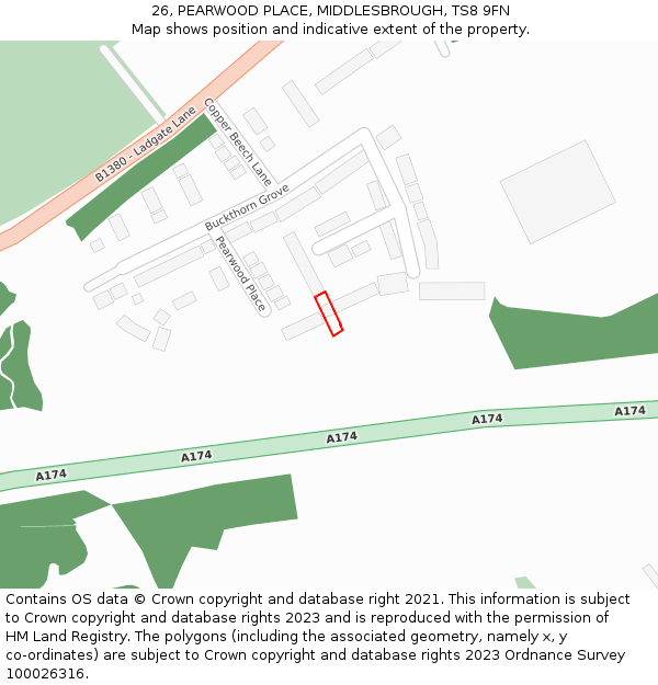 26, PEARWOOD PLACE, MIDDLESBROUGH, TS8 9FN: Location map and indicative extent of plot