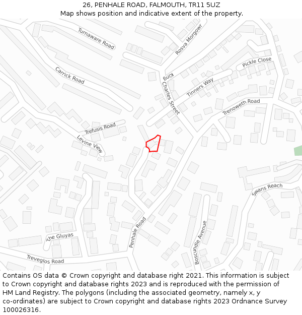 26, PENHALE ROAD, FALMOUTH, TR11 5UZ: Location map and indicative extent of plot