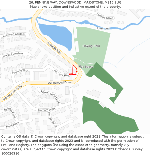 26, PENNINE WAY, DOWNSWOOD, MAIDSTONE, ME15 8UG: Location map and indicative extent of plot