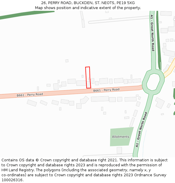 26, PERRY ROAD, BUCKDEN, ST. NEOTS, PE19 5XG: Location map and indicative extent of plot