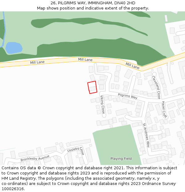 26, PILGRIMS WAY, IMMINGHAM, DN40 2HD: Location map and indicative extent of plot