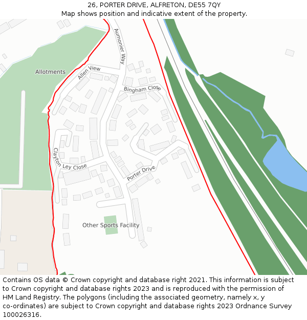 26, PORTER DRIVE, ALFRETON, DE55 7QY: Location map and indicative extent of plot