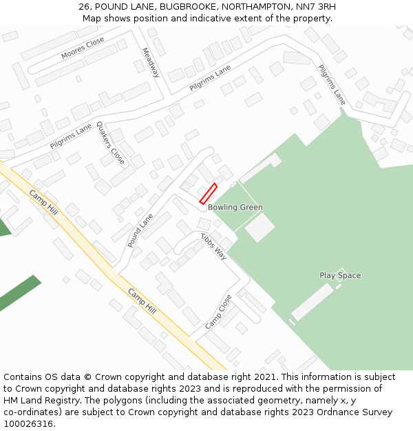 26, POUND LANE, BUGBROOKE, NORTHAMPTON, NN7 3RH: Location map and indicative extent of plot