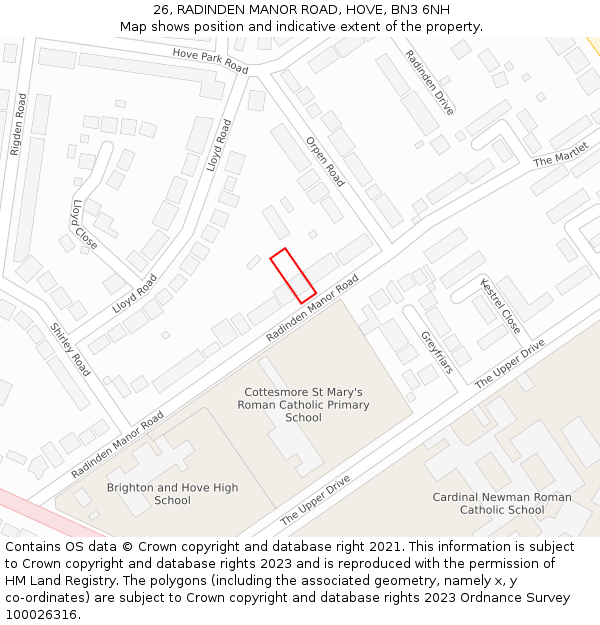 26, RADINDEN MANOR ROAD, HOVE, BN3 6NH: Location map and indicative extent of plot