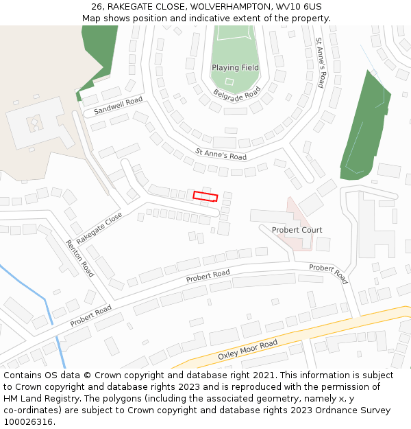 26, RAKEGATE CLOSE, WOLVERHAMPTON, WV10 6US: Location map and indicative extent of plot