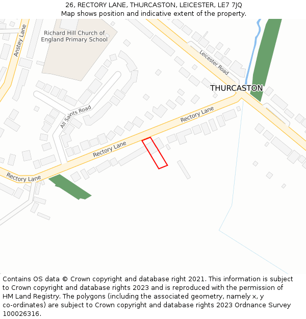 26, RECTORY LANE, THURCASTON, LEICESTER, LE7 7JQ: Location map and indicative extent of plot