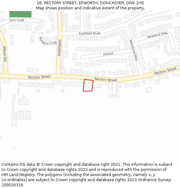 26, RECTORY STREET, EPWORTH, DONCASTER, DN9 1HS: Location map and indicative extent of plot