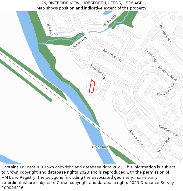 26, RIVERSIDE VIEW, HORSFORTH, LEEDS, LS18 4GP: Location map and indicative extent of plot