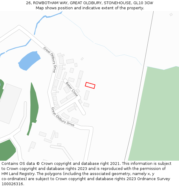 26, ROWBOTHAM WAY, GREAT OLDBURY, STONEHOUSE, GL10 3GW: Location map and indicative extent of plot