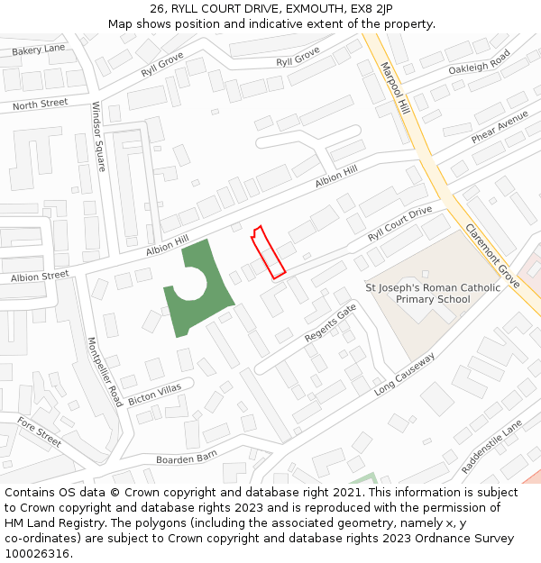 26, RYLL COURT DRIVE, EXMOUTH, EX8 2JP: Location map and indicative extent of plot