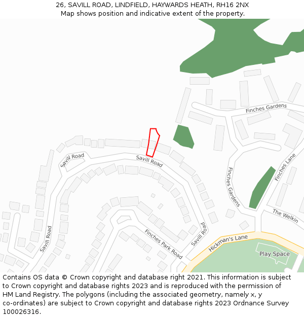 26, SAVILL ROAD, LINDFIELD, HAYWARDS HEATH, RH16 2NX: Location map and indicative extent of plot