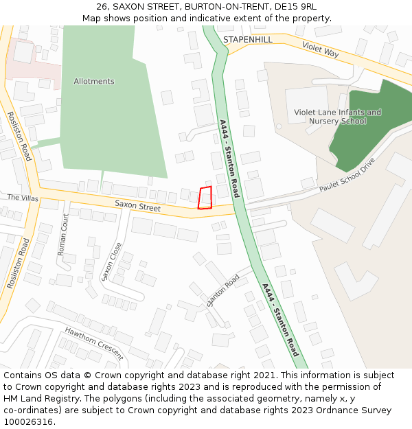 26, SAXON STREET, BURTON-ON-TRENT, DE15 9RL: Location map and indicative extent of plot