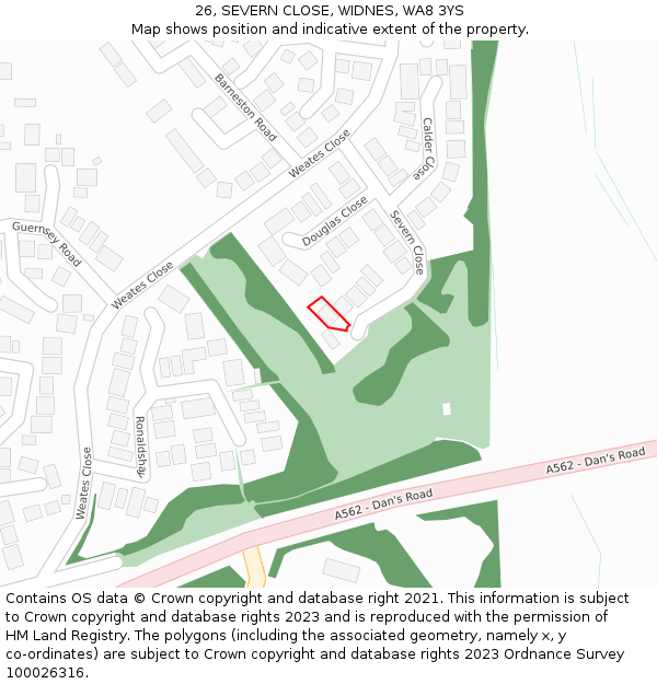 26, SEVERN CLOSE, WIDNES, WA8 3YS: Location map and indicative extent of plot