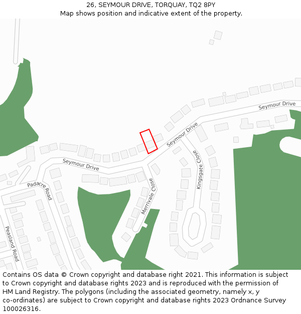 26, SEYMOUR DRIVE, TORQUAY, TQ2 8PY: Location map and indicative extent of plot