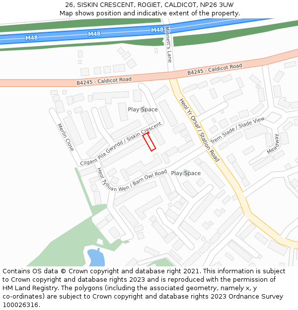 26, SISKIN CRESCENT, ROGIET, CALDICOT, NP26 3UW: Location map and indicative extent of plot