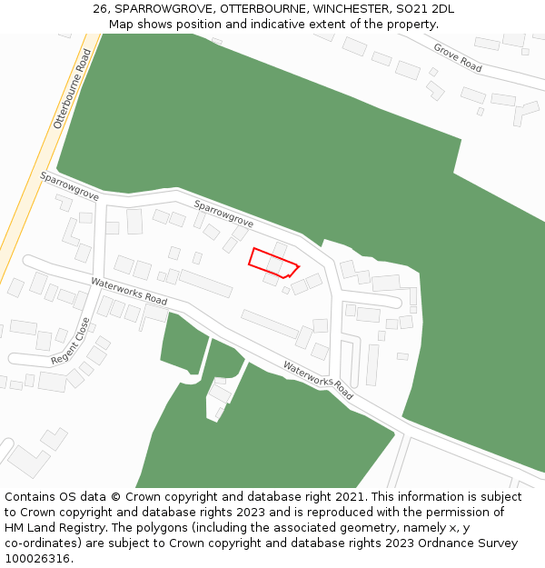 26, SPARROWGROVE, OTTERBOURNE, WINCHESTER, SO21 2DL: Location map and indicative extent of plot