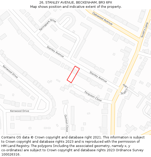 26, STANLEY AVENUE, BECKENHAM, BR3 6PX: Location map and indicative extent of plot