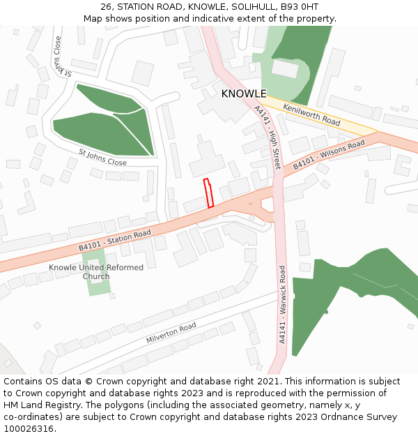 26, STATION ROAD, KNOWLE, SOLIHULL, B93 0HT: Location map and indicative extent of plot