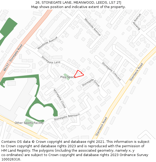 26, STONEGATE LANE, MEANWOOD, LEEDS, LS7 2TJ: Location map and indicative extent of plot