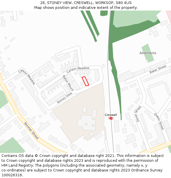 26, STONEY VIEW, CRESWELL, WORKSOP, S80 4US: Location map and indicative extent of plot