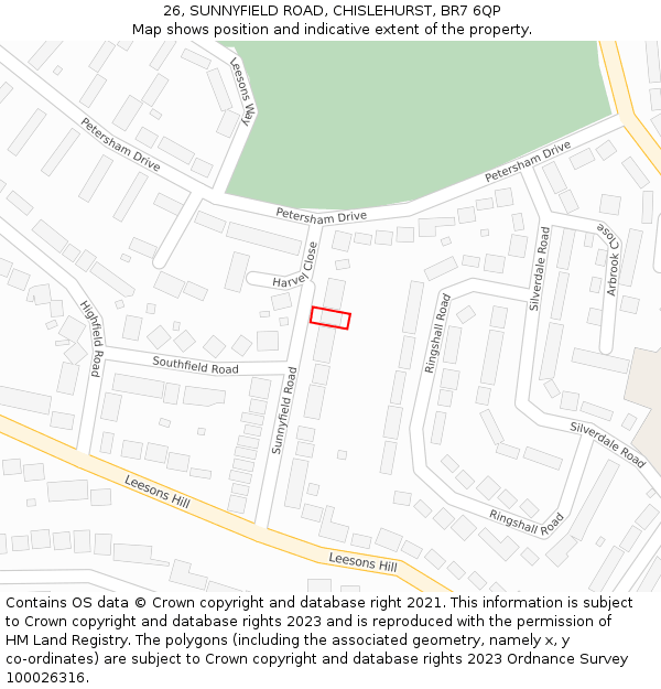 26, SUNNYFIELD ROAD, CHISLEHURST, BR7 6QP: Location map and indicative extent of plot