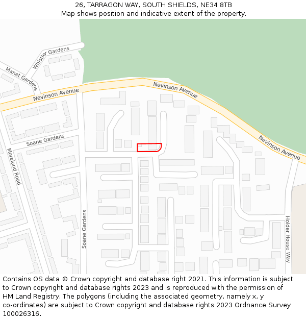 26, TARRAGON WAY, SOUTH SHIELDS, NE34 8TB: Location map and indicative extent of plot