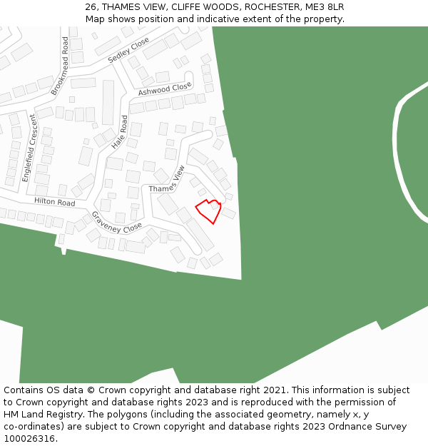 26, THAMES VIEW, CLIFFE WOODS, ROCHESTER, ME3 8LR: Location map and indicative extent of plot