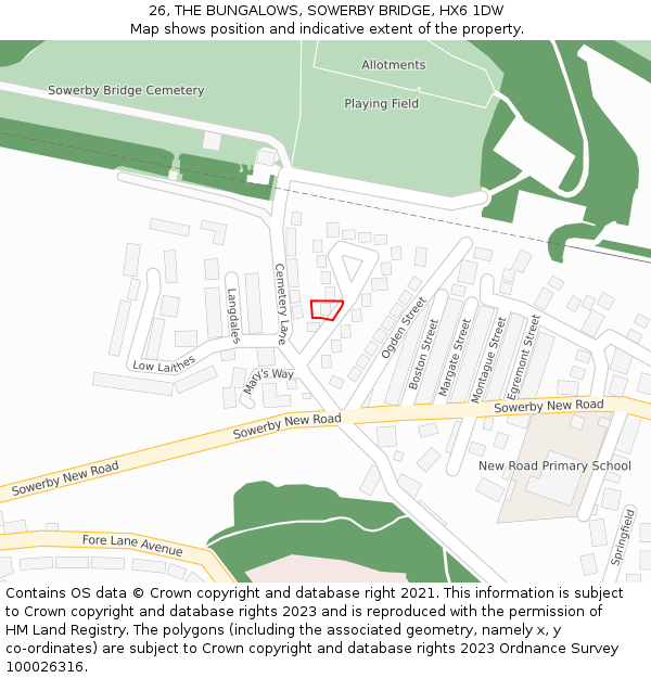 26, THE BUNGALOWS, SOWERBY BRIDGE, HX6 1DW: Location map and indicative extent of plot