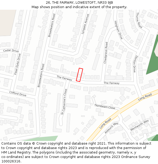 26, THE FAIRWAY, LOWESTOFT, NR33 9JB: Location map and indicative extent of plot
