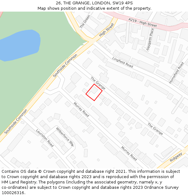 26, THE GRANGE, LONDON, SW19 4PS: Location map and indicative extent of plot