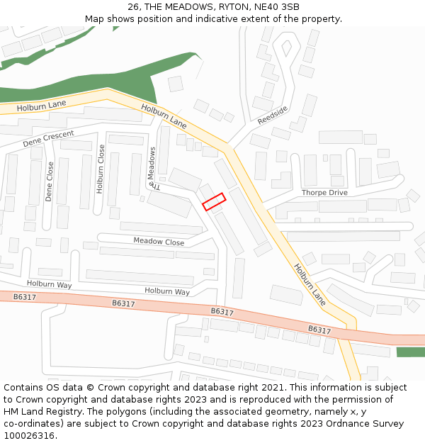 26, THE MEADOWS, RYTON, NE40 3SB: Location map and indicative extent of plot