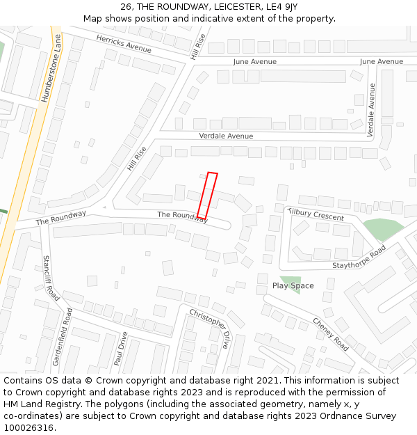 26, THE ROUNDWAY, LEICESTER, LE4 9JY: Location map and indicative extent of plot