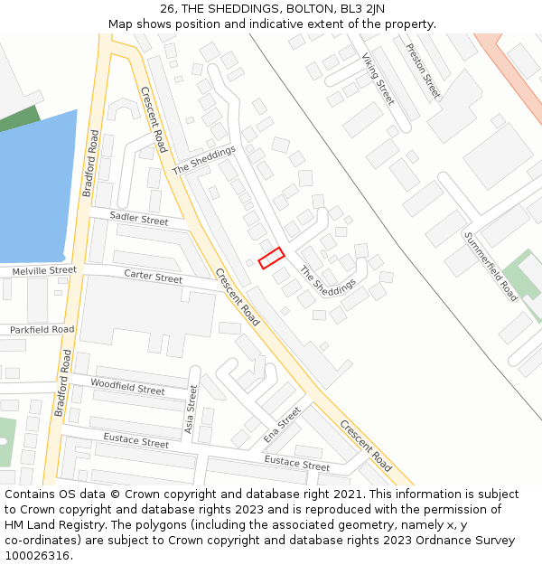 26, THE SHEDDINGS, BOLTON, BL3 2JN: Location map and indicative extent of plot