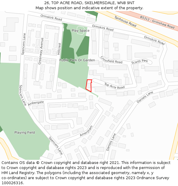 26, TOP ACRE ROAD, SKELMERSDALE, WN8 9NT: Location map and indicative extent of plot