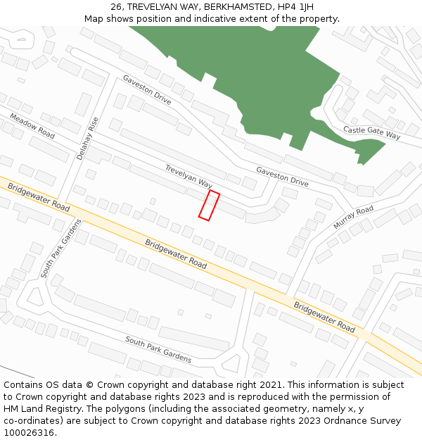 26, TREVELYAN WAY, BERKHAMSTED, HP4 1JH: Location map and indicative extent of plot