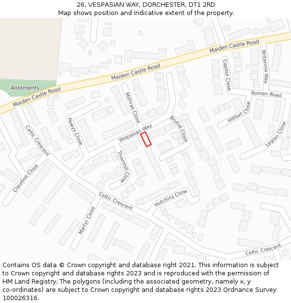 26, VESPASIAN WAY, DORCHESTER, DT1 2RD: Location map and indicative extent of plot