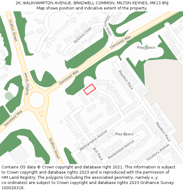 26, WALKHAMPTON AVENUE, BRADWELL COMMON, MILTON KEYNES, MK13 8NJ: Location map and indicative extent of plot