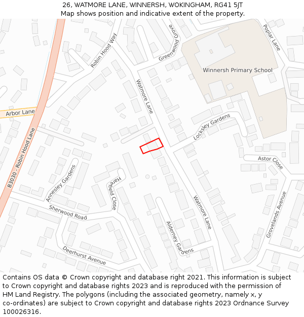 26, WATMORE LANE, WINNERSH, WOKINGHAM, RG41 5JT: Location map and indicative extent of plot