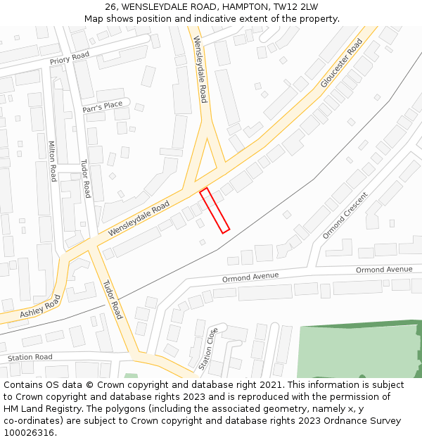 26, WENSLEYDALE ROAD, HAMPTON, TW12 2LW: Location map and indicative extent of plot