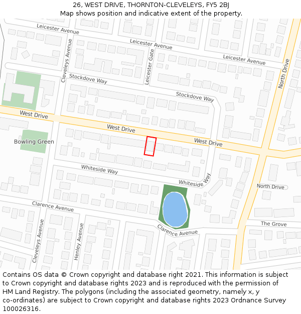 26, WEST DRIVE, THORNTON-CLEVELEYS, FY5 2BJ: Location map and indicative extent of plot