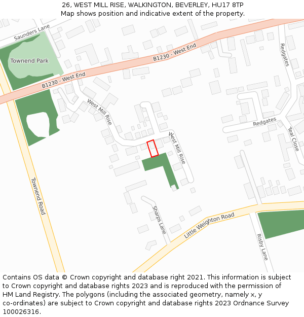 26, WEST MILL RISE, WALKINGTON, BEVERLEY, HU17 8TP: Location map and indicative extent of plot