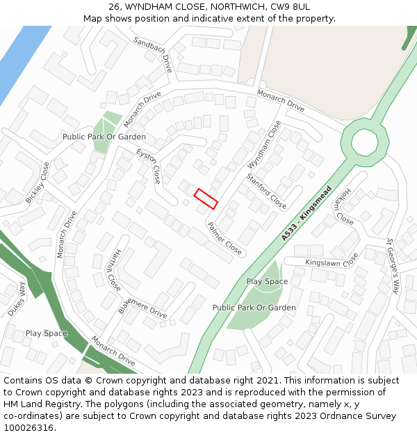 26, WYNDHAM CLOSE, NORTHWICH, CW9 8UL: Location map and indicative extent of plot