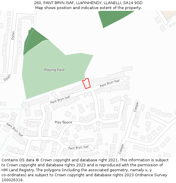 260, PANT BRYN ISAF, LLWYNHENDY, LLANELLI, SA14 9GD: Location map and indicative extent of plot