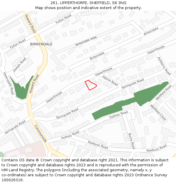 261, UPPERTHORPE, SHEFFIELD, S6 3NG: Location map and indicative extent of plot