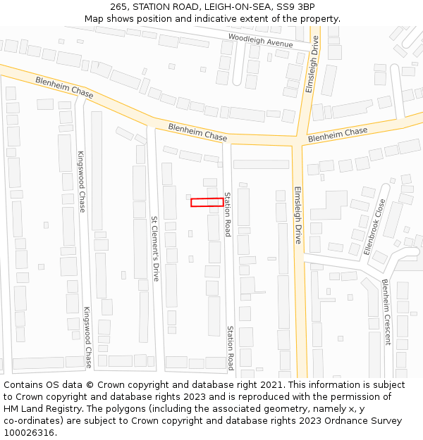 265, STATION ROAD, LEIGH-ON-SEA, SS9 3BP: Location map and indicative extent of plot