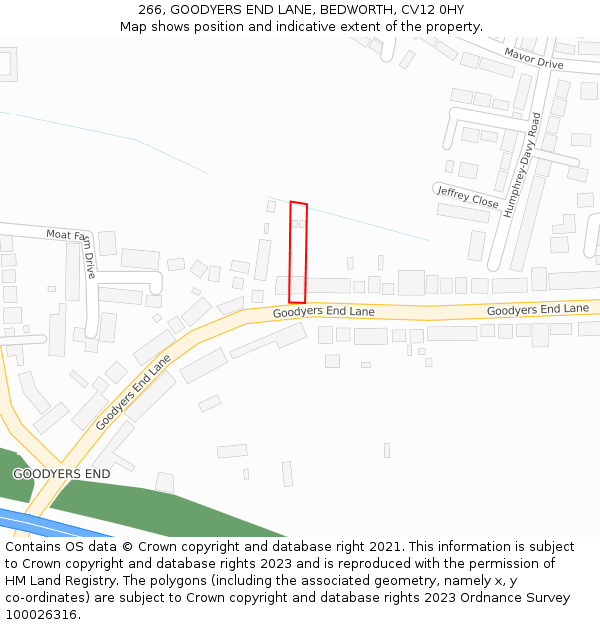 266, GOODYERS END LANE, BEDWORTH, CV12 0HY: Location map and indicative extent of plot